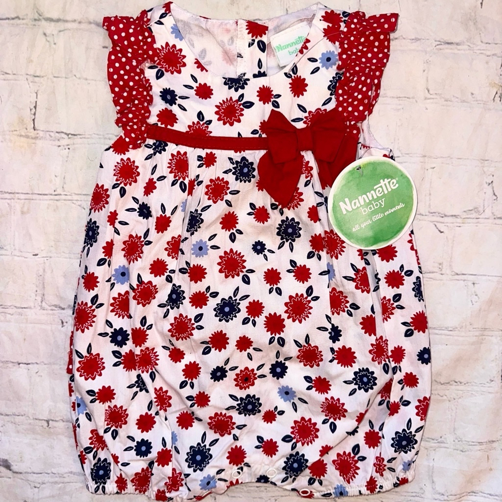 NWT Infant Girl 12M Nannette Sleeveless Ruffled One Piece Cotton Romper Bodysuit
